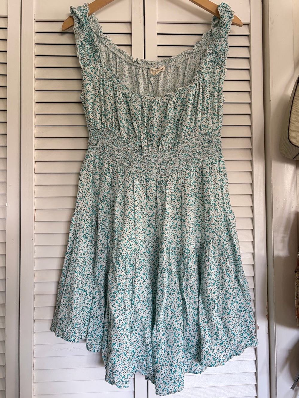 Teal Floral Smocked Waist Dress